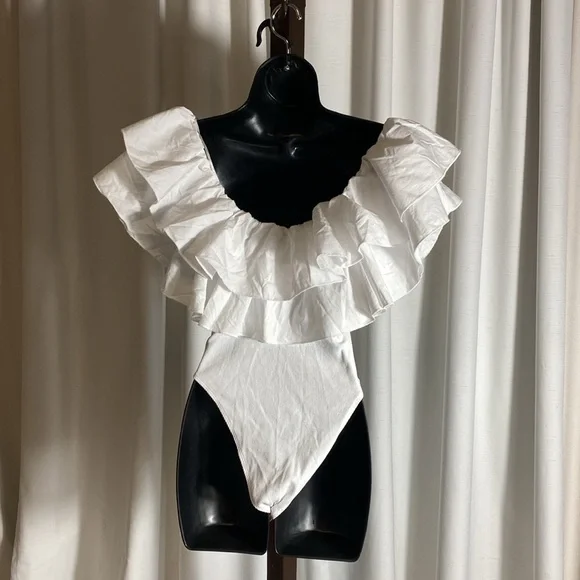 ZARA NEW RUFFLE SLEEVE BODYSUIT RIBBED Size M - Picture 8 of 12